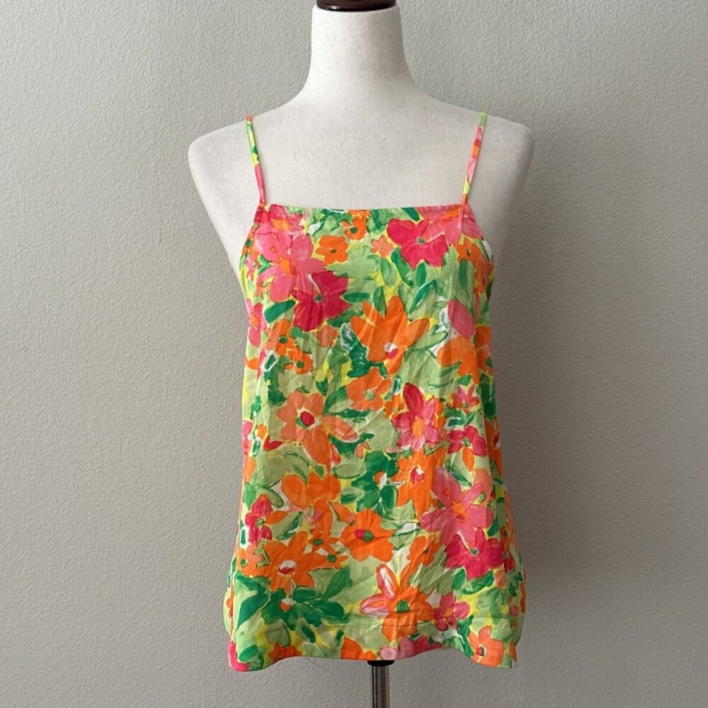 Sanctuary Women's Sz S Lime Floral Bow Back Satin Cami Camisole Top